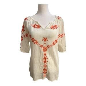 GB Women’s Embroidered Cream and Orange Blouse